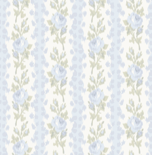 A-Street Prints Blooming Heirloom Blue Romance Rose Stripe Wallpaper LoveShackFancy Covers about 56.4 square feet United States Unpasted 21-in repeat, straight match 20.5-in by 33-ft long roll - My Fabric Connection - A-Street Prints Blooming Heirloom Blue Romance Rose Stripe Wallpaper LoveShackFancy Covers about 56.4 square feet United States Unpasted 21-in repeat, straight match 20.5-in by 33-ft long roll - My Fabric Connection -
