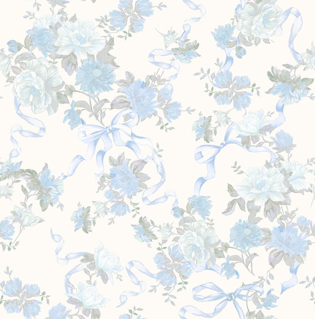 A-Street Prints Cabbage Rose Bow Dusty River Blue Ribbons & Roses Wallpaper LoveShackFancy Covers about 56.4 square feet United States Unpasted 20.8-in repeat, straight match 20.5-in by 33-ft long roll - My Fabric Connection - A-Street Prints Cabbage Rose Bow Dusty River Blue Ribbons & Roses Wallpaper LoveShackFancy Covers about 56.4 square feet United States Unpasted 20.8-in repeat, straight match 20.5-in by 33-ft long roll - My Fabric Connection -