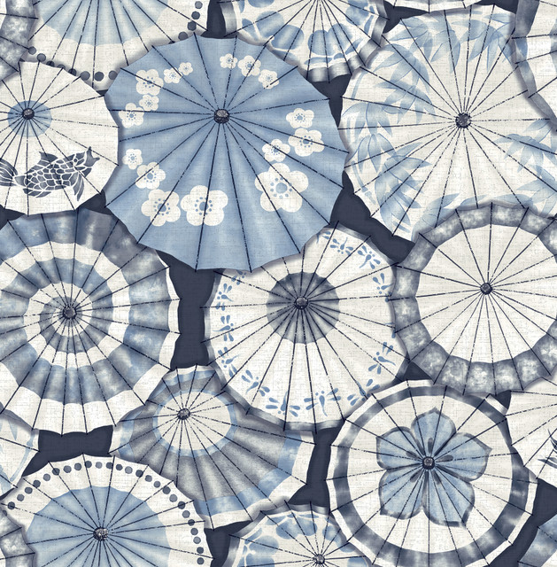 A-Street Prints Mikado Blue Parasol Wallpaper Mistral Covers about 56.4 square feet Great Britain Unpasted 10.4-in repeat, drop match 20.5-in by 33-ft long roll - My Fabric Connection -