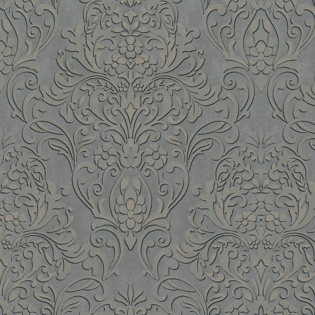 Advantage Anders Pewter Damask Wallpaper Passport Covers about 57.5 square feet Germany Unpasted 25.2-in repeat, straight match 20.9-in by 33-ft long roll - My Fabric Connection - Advantage Anders Pewter Damask Wallpaper Passport Covers about 57.5 square feet Germany Unpasted 25.2-in repeat, straight match 20.9-in by 33-ft long roll - My Fabric Connection -