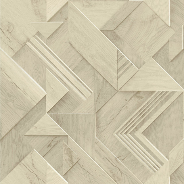 Advantage Cassian Taupe Wood Geo Wallpaper Passport Covers about 57.5 square feet France Unpasted 10.4-in repeat, drop match 20.9-in by 33-ft long roll - My Fabric Connection -