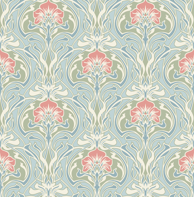A-Street Prints Mucha Light Blue Botanical Ogee Wallpaper Revival Covers about 56.4 square feet Great Britain Unpasted 20.9-in repeat, straight match 20.5-in by 33-ft long roll - My Fabric Connection - A-Street Prints Mucha Light Blue Botanical Ogee Wallpaper Revival Covers about 56.4 square feet Great Britain Unpasted 20.9-in repeat, straight match 20.5-in by 33-ft long roll - My Fabric Connection -