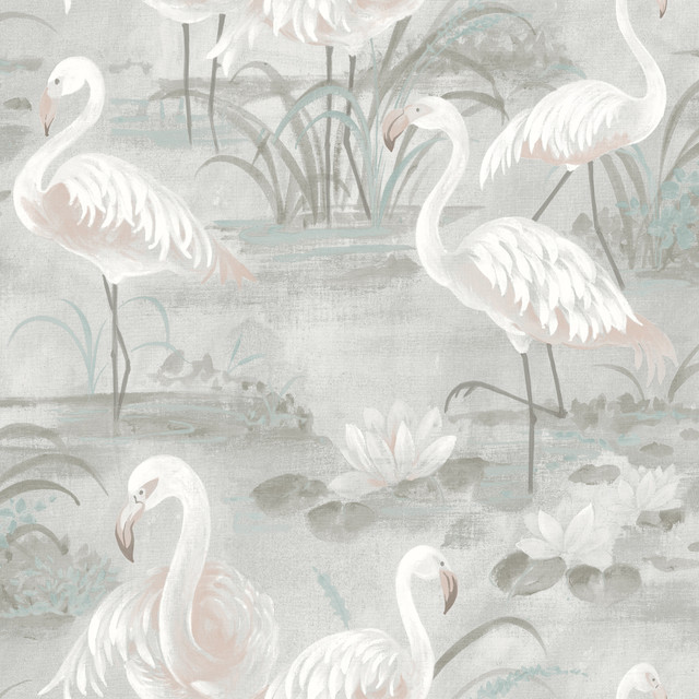 Chesapeake Everglades Grey Flamingos Wallpaper Sanibel Covers about 56.4 square feet United States Prepasted 20.5-in repeat, drop match 20.5-in by 33-ft long roll - My Fabric Connection - Chesapeake Everglades Grey Flamingos Wallpaper Sanibel Covers about 56.4 square feet United States Prepasted 20.5-in repeat, drop match 20.5-in by 33-ft long roll - My Fabric Connection -
