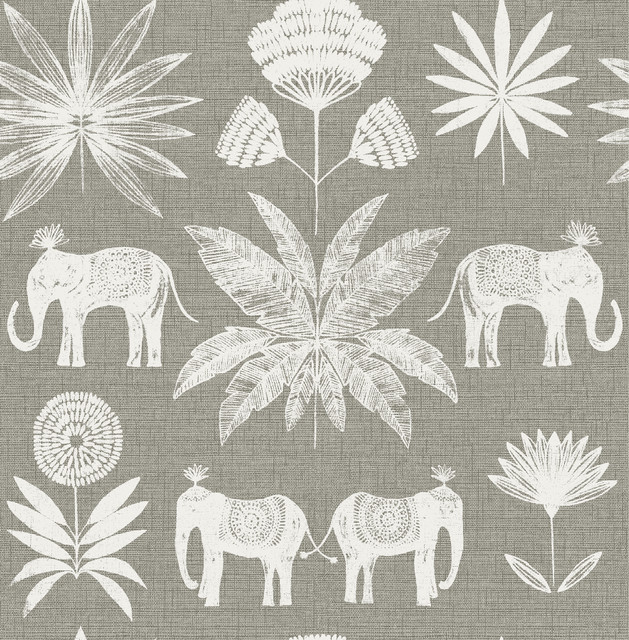 A-Street Prints Bazaar Grey Elephant Oasis Wallpaper Seychelles Covers about 56.4 square feet Great Britain Unpasted 20.9-in repeat, straight match 20.5-in by 33-ft long roll - My Fabric Connection - A-Street Prints Bazaar Grey Elephant Oasis Wallpaper Seychelles Covers about 56.4 square feet Great Britain Unpasted 20.9-in repeat, straight match 20.5-in by 33-ft long roll - My Fabric Connection -