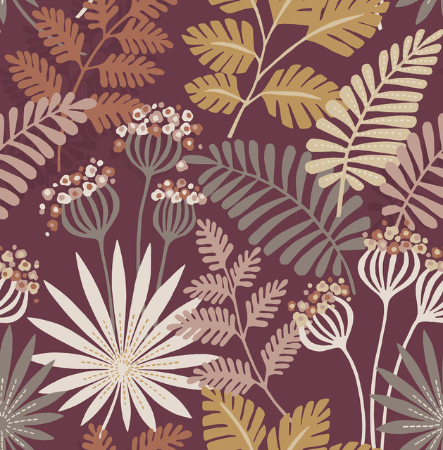 A-Street Prints Praslin Merlot Botanical Wallpaper Seychelles Covers about 56.4 square feet Great Britain Unpasted 20.9-in repeat, straight match 20.5-in by 33-ft long roll - My Fabric Connection - A-Street Prints Praslin Merlot Botanical Wallpaper Seychelles Covers about 56.4 square feet Great Britain Unpasted 20.9-in repeat, straight match 20.5-in by 33-ft long roll - My Fabric Connection -