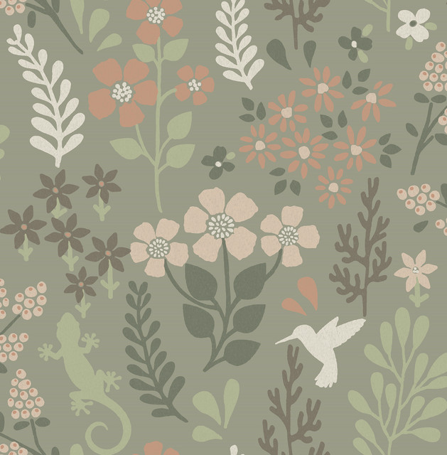 Advantage Karina Green Meadow Wallpaper Splash Covers about 56.4 square feet Great Britain Unpasted 10.4-in repeat, drop match 20.5-in by 33-ft long roll - My Fabric Connection -