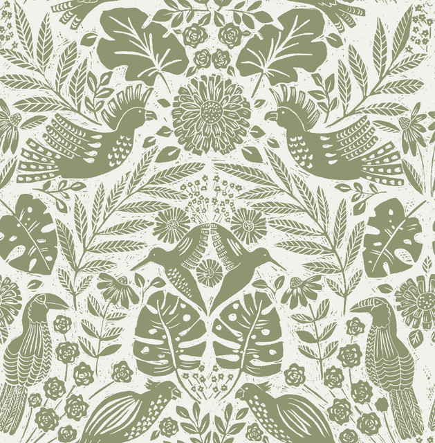 A-Street Prints Nestle Green Bird Block Print Wallpaper Terrace Covers about 56.4 square feet Great Britain Unpasted 20.86-in repeat, straight match 20.5-in by 33-ft long roll - My Fabric Connection - A-Street Prints Nestle Green Bird Block Print Wallpaper Terrace Covers about 56.4 square feet Great Britain Unpasted 20.86-in repeat, straight match 20.5-in by 33-ft long roll - My Fabric Connection -