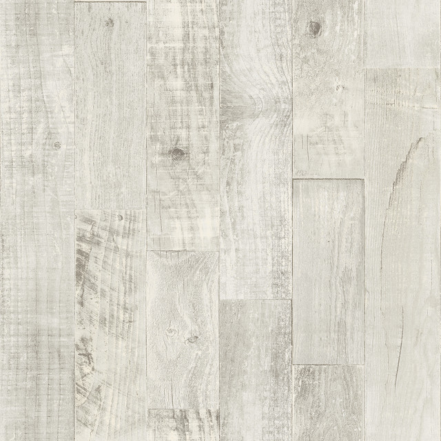 Chesapeake Chebacco Grey Wood Planks Wallpaper Thoreau Covers about 56.4 square feet United States Prepasted 20.5-in repeat, half drop match 20.5-in by 33-ft long roll - My Fabric Connection -