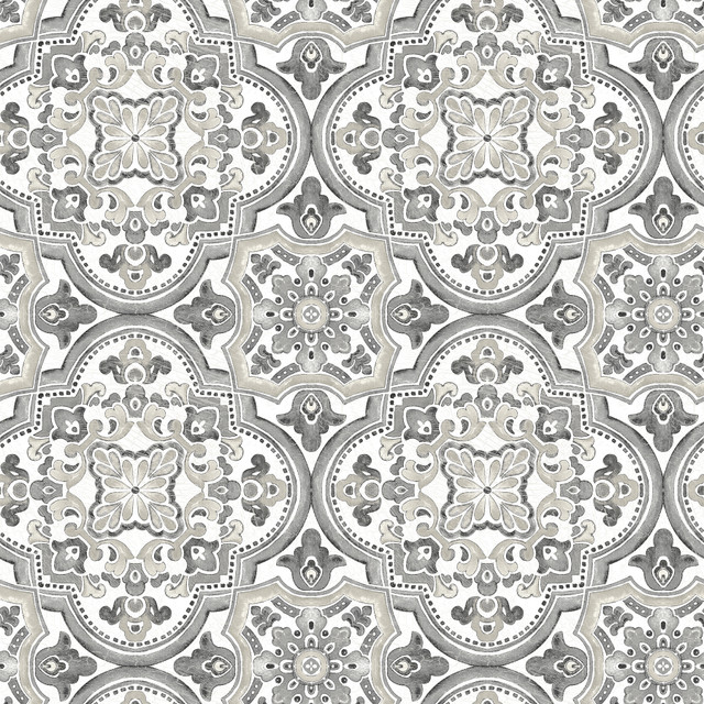 Chesapeake Concord Black Medallion Wallpaper Thoreau Covers about 56.4 square feet United States Prepasted 10.25-in repeat, straight match 20.5-in by 33-ft long roll - My Fabric Connection -
