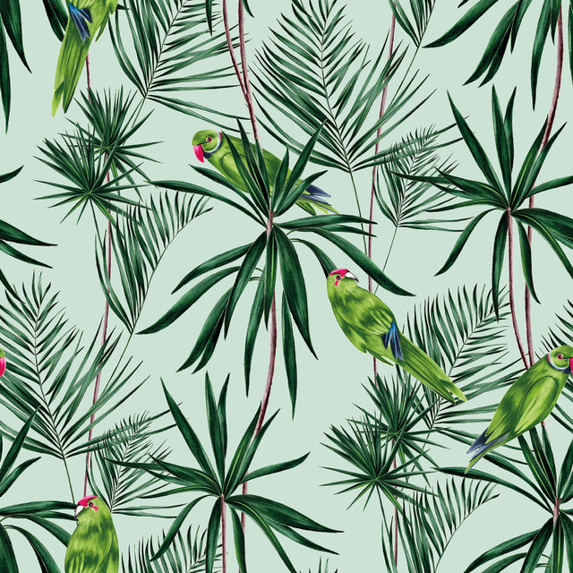 ohpopsi Pebbles Mint Paradise Wallpaper Wild Covers about 54.2 square feet Great Britain Unpasted 19.7-in repeat, straight match 19.7-in by 33-ft long roll - My Fabric Connection - ohpopsi Pebbles Mint Paradise Wallpaper Wild Covers about 54.2 square feet Great Britain Unpasted 19.7-in repeat, straight match 19.7-in by 33-ft long roll - My Fabric Connection -
