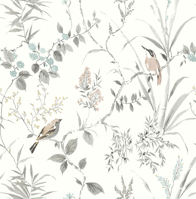 Chesapeake Imperial Garden Neutral Botanical Wallpaper Wildflower Covers about 56.4 square feet Great Britain Unpasted 20.9-in repeat, straight match 20.5-in by 33-ft long roll - My Fabric Connection -
