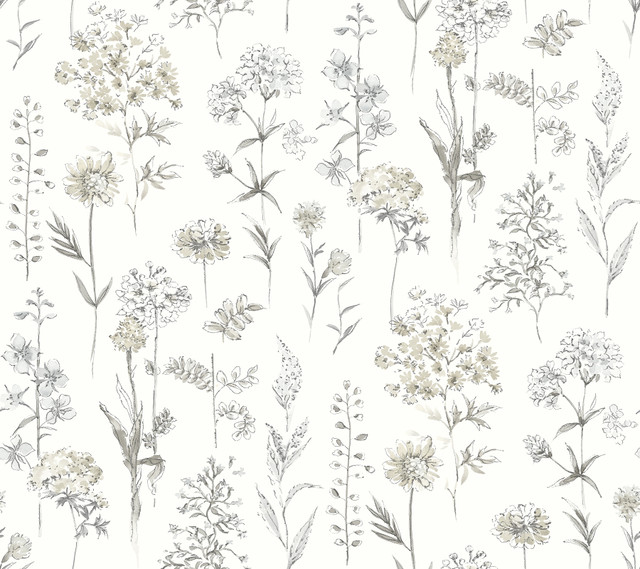 Chesapeake Bergamot Light Grey Wildflower Wallpaper Wildflower Covers about 60.8 square feet United States Prepasted No repeat, random match 27-in by 27-ft long roll - My Fabric Connection - Chesapeake Bergamot Light Grey Wildflower Wallpaper Wildflower Covers about 60.8 square feet United States Prepasted No repeat, random match 27-in by 27-ft long roll - My Fabric Connection -