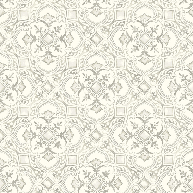 Chesapeake Marjoram Light Grey Floral Tile Wallpaper Wildflower Covers about 56.4 square feet United States Prepasted 20.5-in repeat, straight match 20.5-in by 33-ft long roll - My Fabric Connection -