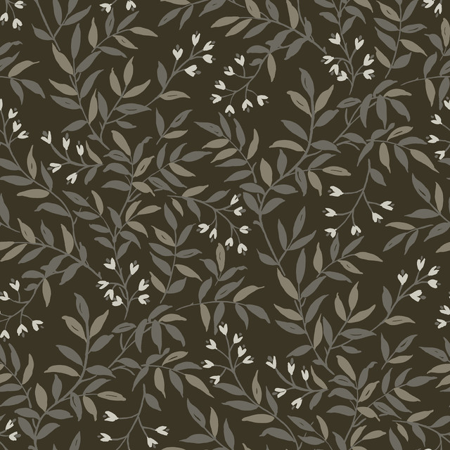 Chesapeake Senna Black Budding Vines Wallpaper Wildflower Covers about 56.4 square feet United States Prepasted 20.5-in repeat, straight match 20.5-in by 33-ft long roll - My Fabric Connection -