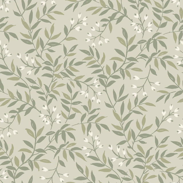 Chesapeake Senna Green Budding Vines Wallpaper Wildflower Covers about 56.4 square feet United States Prepasted 20.5-in repeat, straight match 20.5-in by 33-ft long roll - My Fabric Connection -