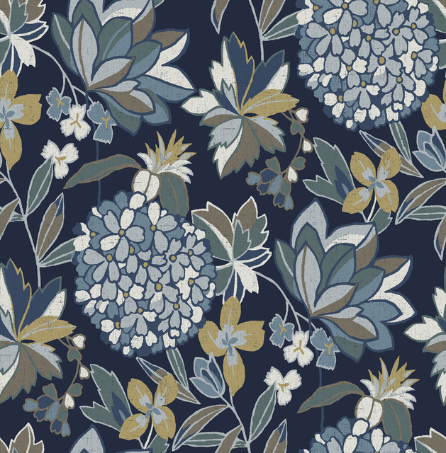 A-Street Prints Valdivian Indigo Floral Wallpaper Harmony Covers about 56.4 square feet Great Britain Unpasted 20.86-in repeat, straight match 20.5-in by 33-ft long roll - My Fabric Connection - A-Street Prints Valdivian Indigo Floral Wallpaper Harmony Covers about 56.4 square feet Great Britain Unpasted 20.86-in repeat, straight match 20.5-in by 33-ft long roll - My Fabric Connection -
