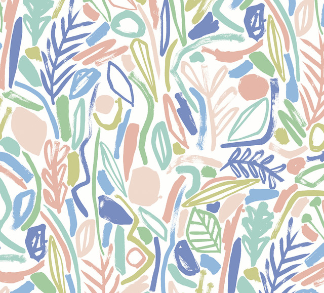 ohpopsi Verdure Pastel Painted Botanical Wallpaper Glasshouse Covers about 54.2 square feet Great Britain Unpasted 39.7-in repeat, half drop match 19.7-in by 33-ft long roll - My Fabric Connection -