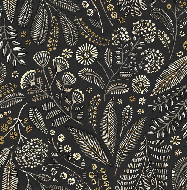 A-Street Prints Briar Black Floral Wallpaper Whimsy Covers about 56.4 square feet Great Britain Unpasted 10.4-in repeat, drop match 20.5-in by 33-ft long roll - My Fabric Connection -