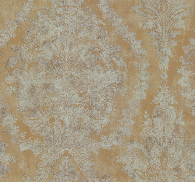 Ronald Redding Charleston Damask Yellow Wallpaper 24 Karat Covers about 60.8 square feet United States Unpasted 25.25-in repeat, straight match 27-in by 27-ft long roll - My Fabric Connection - Ronald Redding Charleston Damask Yellow Wallpaper 24 Karat Covers about 60.8 square feet United States Unpasted 25.25-in repeat, straight match 27-in by 27-ft long roll - My Fabric Connection -