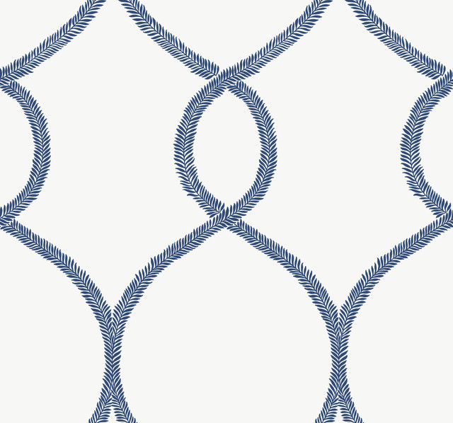 Ronald Redding Laurel Leaf Ogee Navy Wallpaper 24 Karat Covers about 60.8 square feet United States Unpasted 25.25-in repeat, straight match 27-in by 27-ft long roll - My Fabric Connection - Ronald Redding Laurel Leaf Ogee Navy Wallpaper 24 Karat Covers about 60.8 square feet United States Unpasted 25.25-in repeat, straight match 27-in by 27-ft long roll - My Fabric Connection -