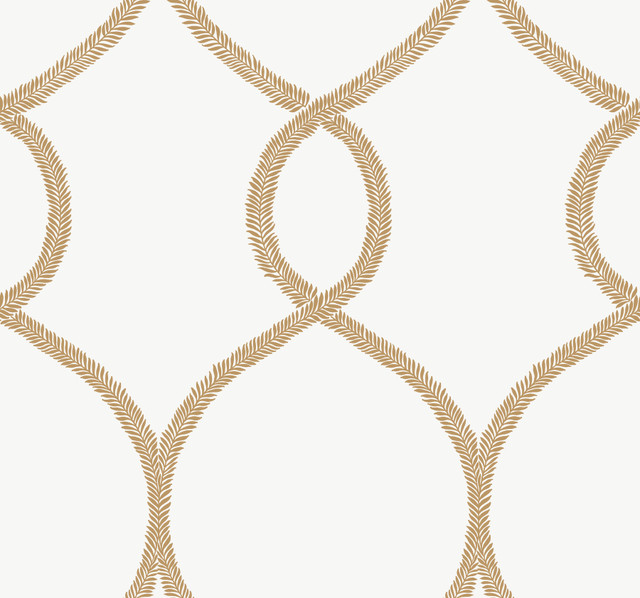 Ronald Redding Laurel Leaf Ogee Gold Wallpaper 24 Karat Covers about 60.8 square feet United States Unpasted 25.25-in repeat, straight match 27-in by 27-ft long roll - My Fabric Connection - Ronald Redding Laurel Leaf Ogee Gold Wallpaper 24 Karat Covers about 60.8 square feet United States Unpasted 25.25-in repeat, straight match 27-in by 27-ft long roll - My Fabric Connection -