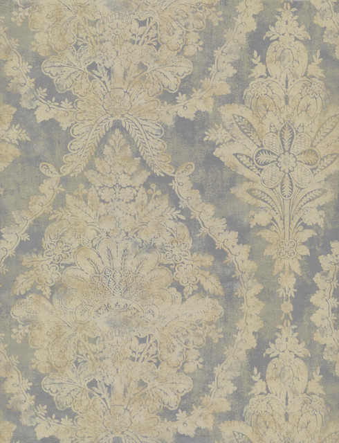 Ronald Redding Charleston Damask Silver Wallpaper 24 Karat Covers about 60.8 square feet United States Unpasted 25.25-in repeat, straight match 27-in by 27-ft long roll - My Fabric Connection - Ronald Redding Charleston Damask Silver Wallpaper 24 Karat Covers about 60.8 square feet United States Unpasted 25.25-in repeat, straight match 27-in by 27-ft long roll - My Fabric Connection -