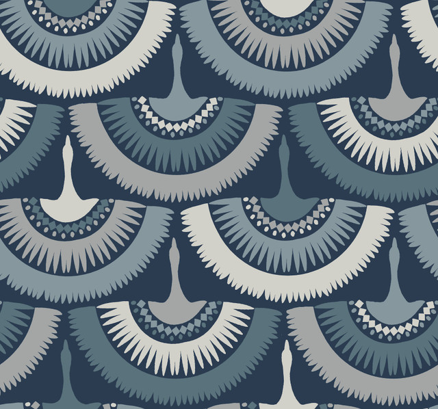 Antonina Vella Feather & Fringe Blue Wallpaper Antonina Vella Boho Luxe Covers about 60.8 square feet United States Unpasted 25.25-in repeat, straight match 27-in by 27-ft long roll - My Fabric Connection -