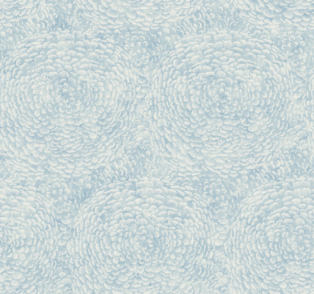 Antonina Vella Floret Blue Wallpaper Antonina Vella Boho Luxe Covers about 60.8 square feet United States Unpasted 25.25-in repeat, straight match 27-in by 27-ft long roll - My Fabric Connection -
