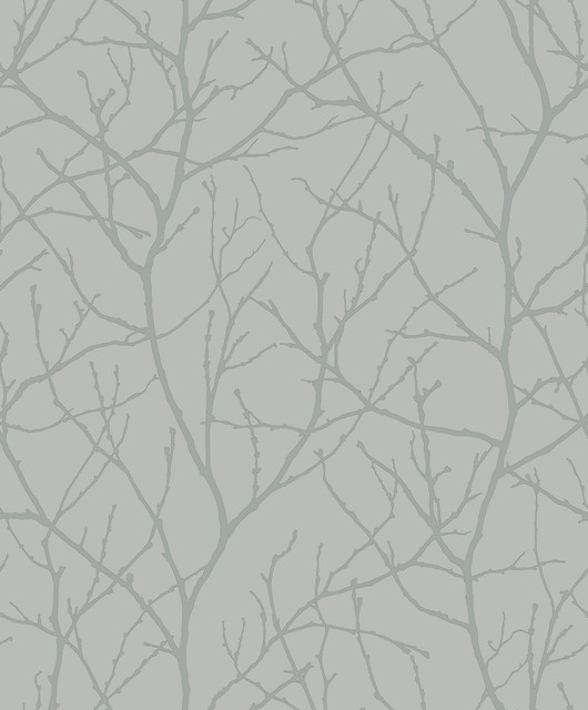 Antonina Vella Trees Silhouette Smokey Blue & Silver Wallpaper Antonina Vella Modern Metals Second Edition Covers about 57.2 square feet China Unpasted 25.2-in repeat, straight match 20.8-in by 33-ft long roll - My Fabric Connection -