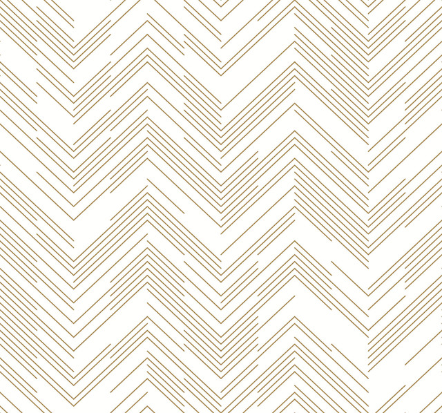 Antonina Vella Polished Chevron White & Gold Wallpaper Antonina Vella Modern Metals Second Edition Covers about 60.5 square feet China Unpasted 25.2-in repeat, straight match 27-in by 26.9-ft long roll - My Fabric Connection -