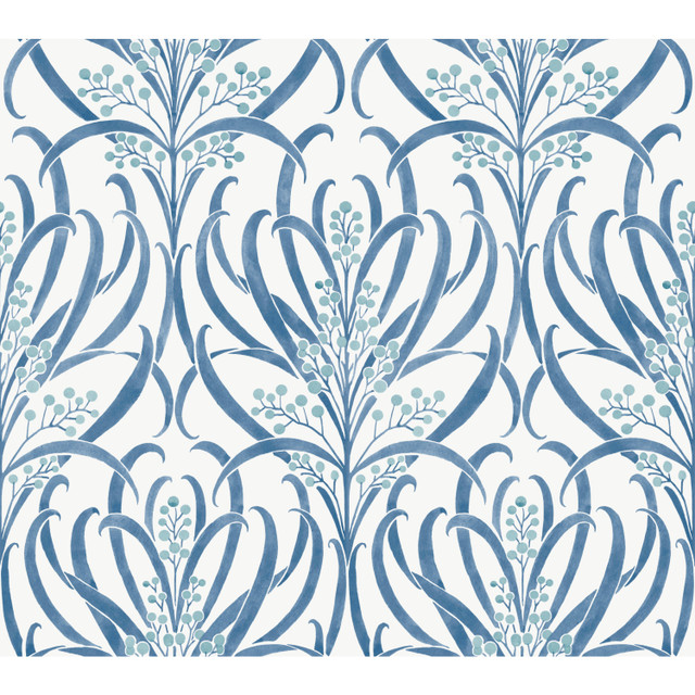 Ronald Redding Calluna White & Blue Metallic Wallpaper Arts and Crafts Covers about 60.8 square feet Unpasted 24-in repeat, straight match 27-in by 27-ft long roll - My Fabric Connection - Ronald Redding Calluna White & Blue Metallic Wallpaper Arts and Crafts Covers about 60.8 square feet Unpasted 24-in repeat, straight match 27-in by 27-ft long roll - My Fabric Connection -