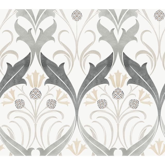 Ronald Redding Pine Cone Ribbon Charcoal Metallic Wallpaper Arts and Crafts Covers about 60.8 square feet Unpasted 24-in repeat, straight match 27-in by 27-ft long roll - My Fabric Connection - Ronald Redding Pine Cone Ribbon Charcoal Metallic Wallpaper Arts and Crafts Covers about 60.8 square feet Unpasted 24-in repeat, straight match 27-in by 27-ft long roll - My Fabric Connection -