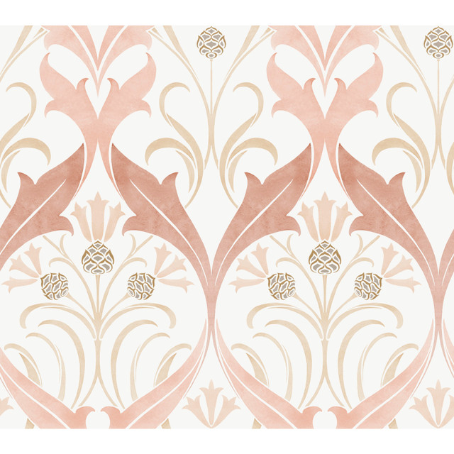 Ronald Redding Pine Cone Ribbon Blush Wallpaper Arts and Crafts Covers about 60.8 square feet Unpasted 24-in repeat, straight match 27-in by 27-ft long roll - My Fabric Connection - Ronald Redding Pine Cone Ribbon Blush Wallpaper Arts and Crafts Covers about 60.8 square feet Unpasted 24-in repeat, straight match 27-in by 27-ft long roll - My Fabric Connection -