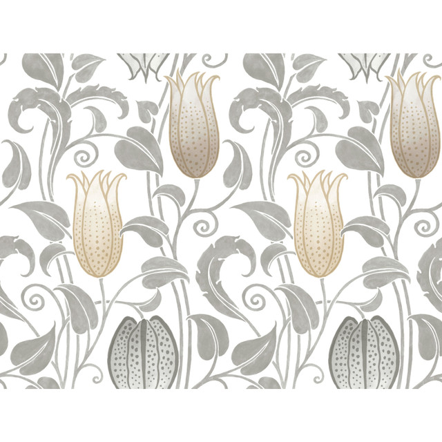 Ronald Redding Canterbury Bells Neutral Wallpaper Arts and Crafts Covers about 60.8 square feet Unpasted 24-in repeat, straight match 27-in by 27-ft long roll - My Fabric Connection - Ronald Redding Canterbury Bells Neutral Wallpaper Arts and Crafts Covers about 60.8 square feet Unpasted 24-in repeat, straight match 27-in by 27-ft long roll - My Fabric Connection -