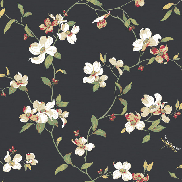 Inspired by Color Dogwood Black Wallpaper Black & White, III Covers about 56.4 square feet Prepasted No repeat, random match 20.5-in by 33-ft long roll - My Fabric Connection - Inspired by Color Dogwood Black Wallpaper Black & White, III Covers about 56.4 square feet Prepasted No repeat, random match 20.5-in by 33-ft long roll - My Fabric Connection -