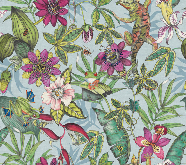 York Wallcoverings Rainforest Multicolor Wallpaper Blooms Covers about 60.8 square feet Unpasted 24-in repeat, straight match 27-in by 27-ft long roll - My Fabric Connection - York Wallcoverings Rainforest Multicolor Wallpaper Blooms Covers about 60.8 square feet Unpasted 24-in repeat, straight match 27-in by 27-ft long roll - My Fabric Connection -