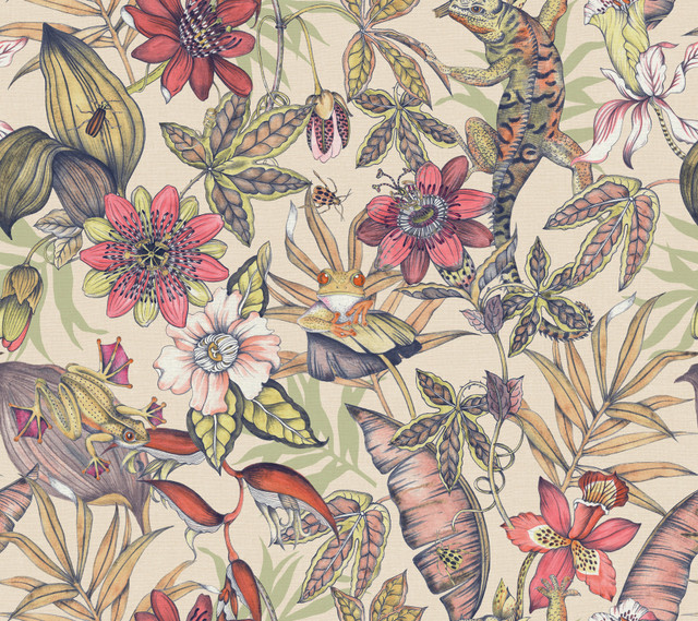 York Wallcoverings Rainforest Cream Wallpaper Blooms Covers about 60.8 square feet Unpasted 24-in repeat, straight match 27-in by 27-ft long roll - My Fabric Connection - York Wallcoverings Rainforest Cream Wallpaper Blooms Covers about 60.8 square feet Unpasted 24-in repeat, straight match 27-in by 27-ft long roll - My Fabric Connection -