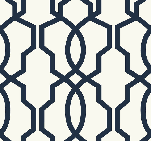 Inspired by Color Hourglass Trellis Navy Wallpaper Blues II Covers about 60.8 square feet Prepasted 25.25-in repeat, straight match 27-in by 27-ft long roll - My Fabric Connection - Inspired by Color Hourglass Trellis Navy Wallpaper Blues II Covers about 60.8 square feet Prepasted 25.25-in repeat, straight match 27-in by 27-ft long roll - My Fabric Connection -