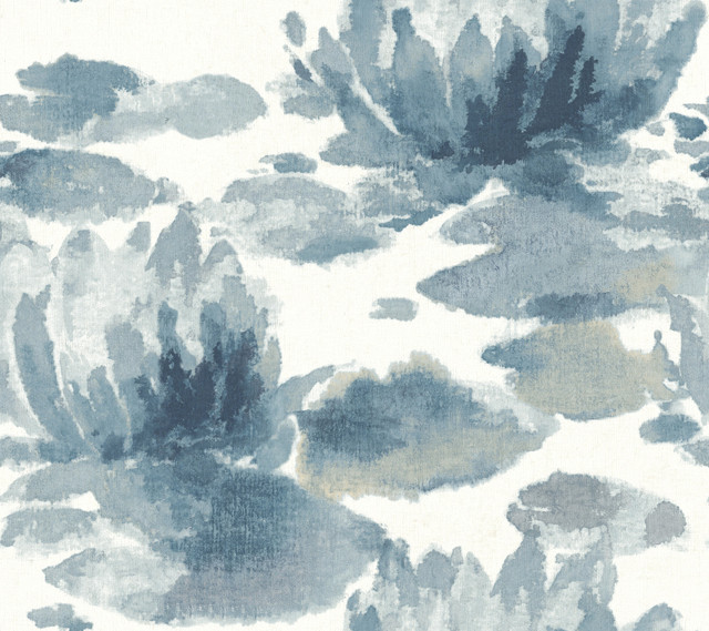 Candice Olson Water Lily Dark Blue Wallpaper Candice Olson Botanical Dreams Covers about 60.8 square feet Unpasted 24-in repeat, straight match 27-in by 27-ft long roll - My Fabric Connection - Candice Olson Water Lily Dark Blue Wallpaper Candice Olson Botanical Dreams Covers about 60.8 square feet Unpasted 24-in repeat, straight match 27-in by 27-ft long roll - My Fabric Connection -