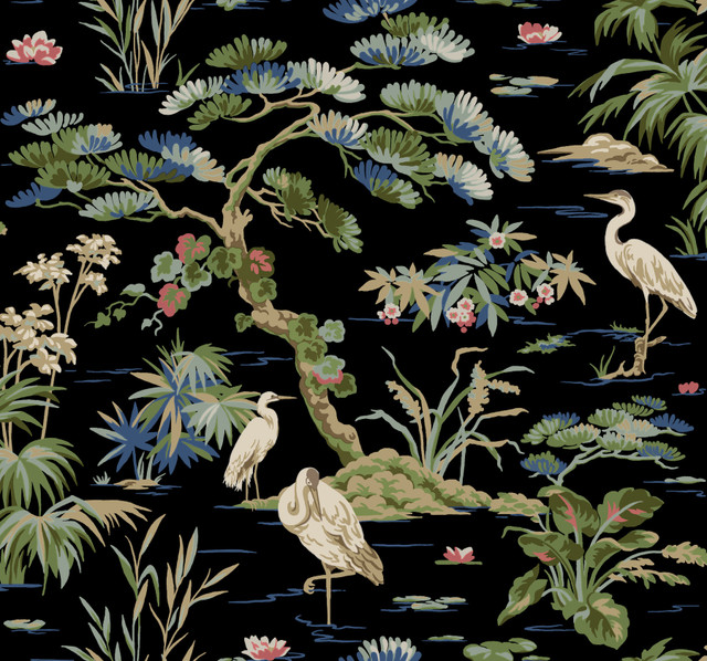 Ronald Redding Bridgewater Black Wallpaper Classics Covers about 60.8 square feet Unpasted 25.25-in repeat, drop match 27-in by 27-ft long roll - My Fabric Connection - Ronald Redding Bridgewater Black Wallpaper Classics Covers about 60.8 square feet Unpasted 25.25-in repeat, drop match 27-in by 27-ft long roll - My Fabric Connection -