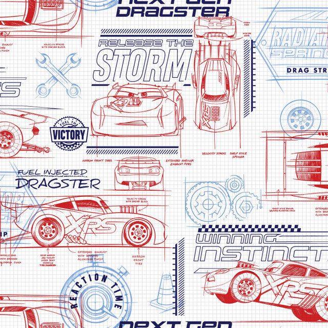 York Wallcoverings Disney & Pixar Cars Schematic Red Wallpaper Disney Kids Vol. 4 Covers about 56.4 square feet Unpasted 20.5-in repeat, drop match 20.5-in by 33-ft long roll - My Fabric Connection - York Wallcoverings Disney & Pixar Cars Schematic Red Wallpaper Disney Kids Vol. 4 Covers about 56.4 square feet Unpasted 20.5-in repeat, drop match 20.5-in by 33-ft long roll - My Fabric Connection -