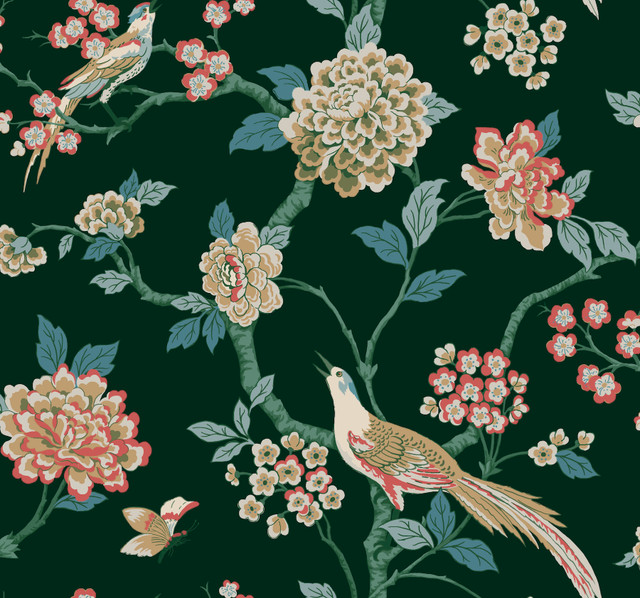 York Wallcoverings Fanciful Dark Green Wallpaper Earthy Tones Covers about 60.8 square feet Prepasted 25.25-in repeat, drop match 27-in by 27-ft long roll - My Fabric Connection -