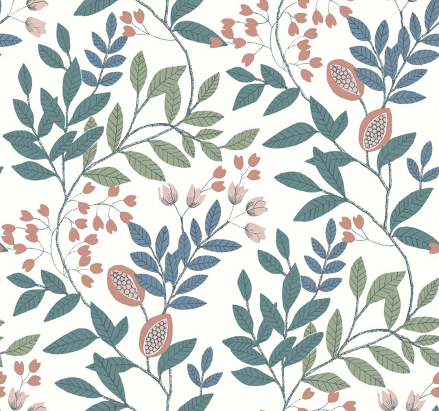 York Wallcoverings Eden Retreat Pink & Teal Wallpaper Earthy Tones Covers about 60.8 square feet Prepasted 25.25-in repeat, straight match 27-in by 27-ft long roll - My Fabric Connection - York Wallcoverings Eden Retreat Pink & Teal Wallpaper Earthy Tones Covers about 60.8 square feet Prepasted 25.25-in repeat, straight match 27-in by 27-ft long roll - My Fabric Connection -