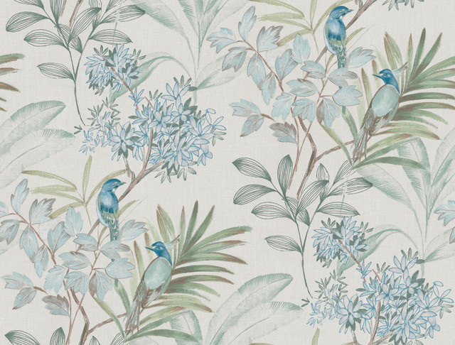 York Wallcoverings Handpainted Songbird Turquiose Wallpaper Earthy Tones Covers about 60.8 square feet Prepasted 20.5-in repeat, straight match 27-in by 27-ft long roll - My Fabric Connection - York Wallcoverings Handpainted Songbird Turquiose Wallpaper Earthy Tones Covers about 60.8 square feet Prepasted 20.5-in repeat, straight match 27-in by 27-ft long roll - My Fabric Connection -
