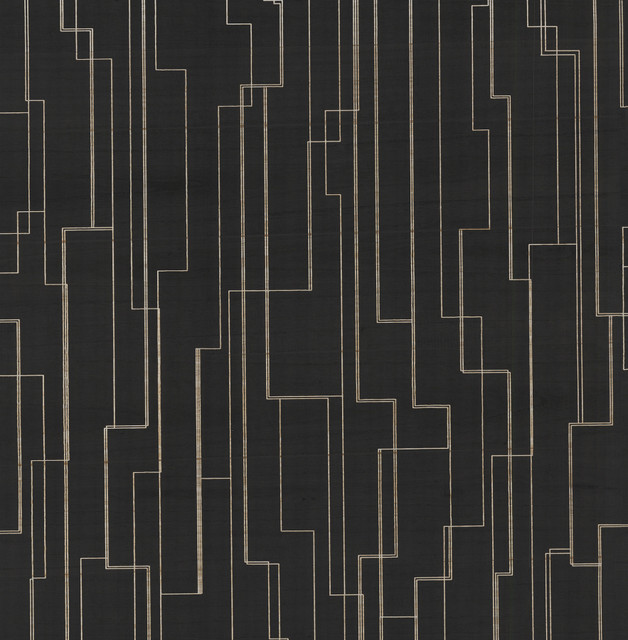 Ronald Redding Inlay Line Black Wallpaper Grasscloth & Natural Resource Covers about 72 square feet Unpasted 32-in repeat, straight match 36-in by 24-ft long roll - My Fabric Connection -