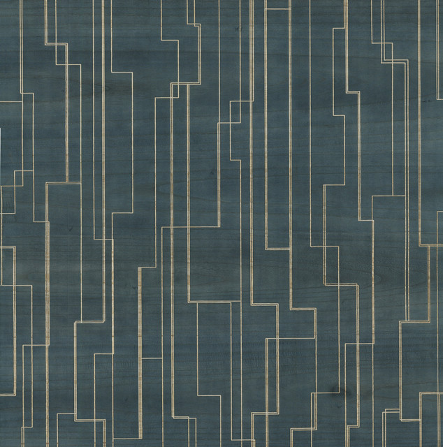 Ronald Redding Inlay Line Peacock Wallpaper Grasscloth & Natural Resource Covers about 72 square feet Unpasted 32-in repeat, straight match 36-in by 24-ft long roll - My Fabric Connection -