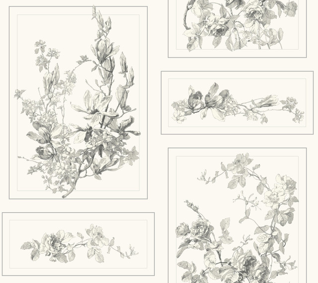 Magnolia Home The Magnolia Grey & Off White Wallpaper Magnolia Home Covers about 60.8 square feet Prepasted 24-in repeat, straight match 27-in by 27-ft long roll - My Fabric Connection - Magnolia Home The Magnolia Grey & Off White Wallpaper Magnolia Home Covers about 60.8 square feet Prepasted 24-in repeat, straight match 27-in by 27-ft long roll - My Fabric Connection -