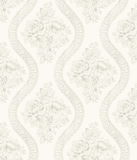 Magnolia Home Coverlet Floral Grey & Off White Wallpaper Magnolia Home Covers about 56.4 square feet Prepasted 12-in repeat, drop match 20.5-in by 33-ft long roll - My Fabric Connection - Magnolia Home Coverlet Floral Grey & Off White Wallpaper Magnolia Home Covers about 56.4 square feet Prepasted 12-in repeat, drop match 20.5-in by 33-ft long roll - My Fabric Connection -