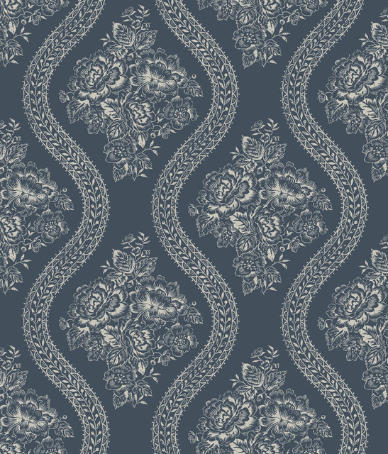 Magnolia Home Coverlet Floral Grey & Blue Wallpaper Magnolia Home Covers about 56.4 square feet Prepasted 12-in repeat, drop match 20.5-in by 33-ft long roll - My Fabric Connection - Magnolia Home Coverlet Floral Grey & Blue Wallpaper Magnolia Home Covers about 56.4 square feet Prepasted 12-in repeat, drop match 20.5-in by 33-ft long roll - My Fabric Connection -
