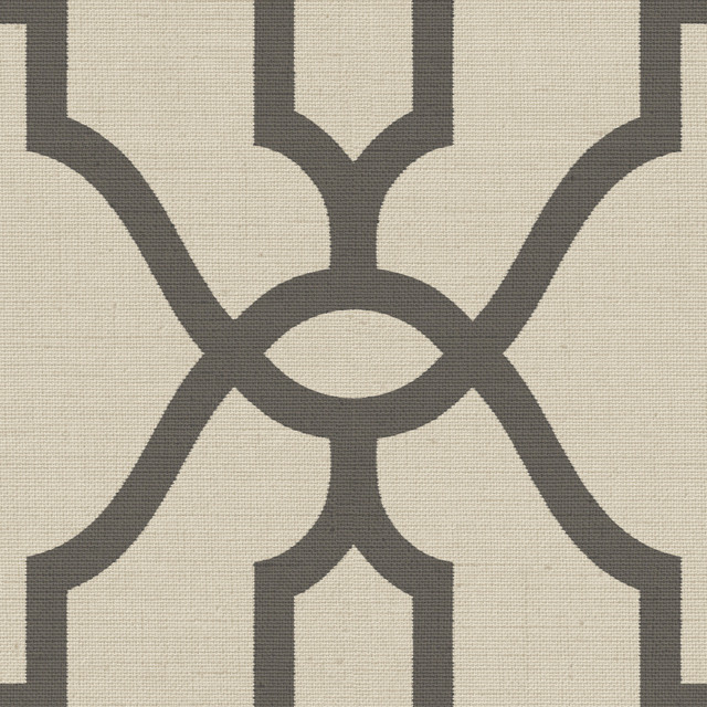 Magnolia Home On Khaki Woven Trellis Charcoal Wallpaper Magnolia Home Vol. II Covers about 56.4 square feet Prepasted 20.5-in repeat, straight match 20.5-in by 33-ft long roll - My Fabric Connection -